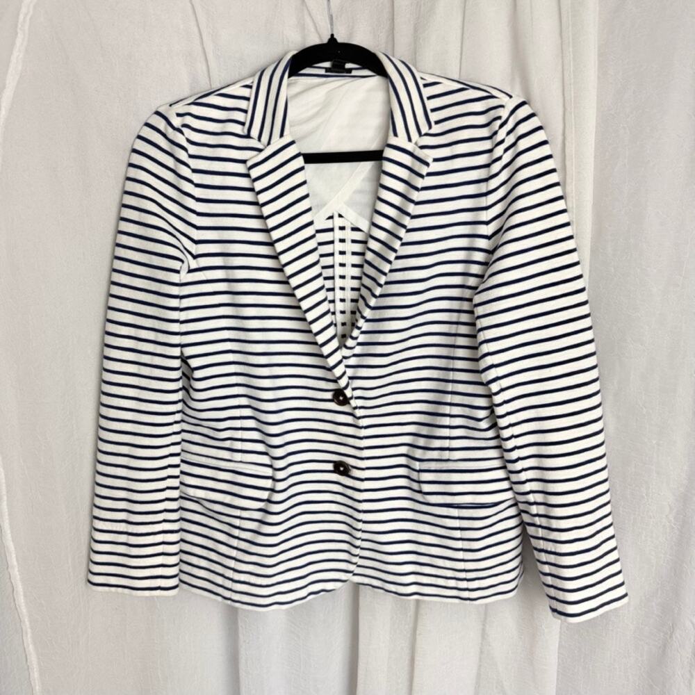 J.Crew Blue Striped Cotton Blazer Women’s M Nautical Preppy